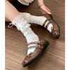 Lolita Lace Frill Mid-Calf Socks with Bow Ribbon - White Ballet Style JK Knee-Highs for Spring & Autumn