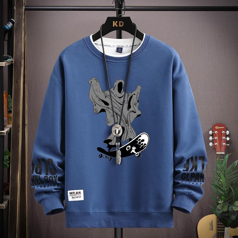 Spring  Autumn Men's Sweatshirt Japan Cartoon Cat Sportswear Long Sleeved O Neck T-shirt  Harajuku High Street Men Clothing 2024