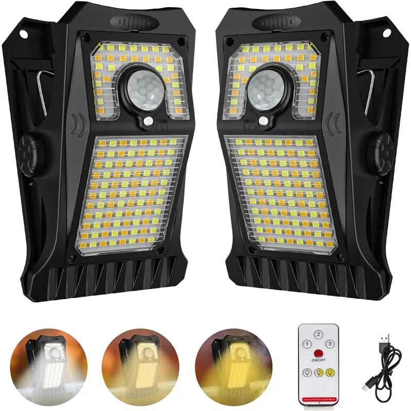 2Pack 90LEDs Solar Lights Outdoor Clip-on Motion Sensor Lights 3 Mode IP65 Waterproof Security Light For Fence Deck Wall Garage Patio