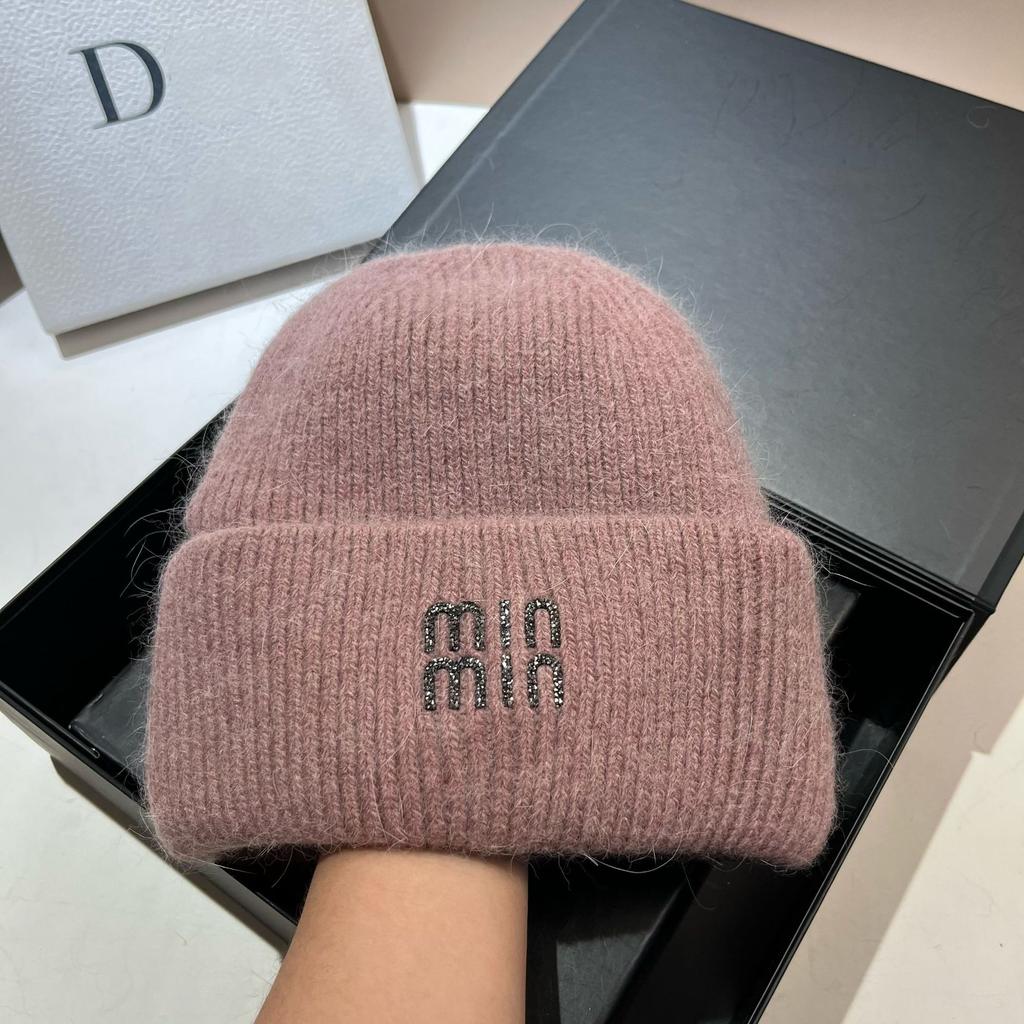 [Rabbit Fur] Min Thickened And Enlarged Double-Folded Edge Small Knitted Hat Winter Warm Plush Hat