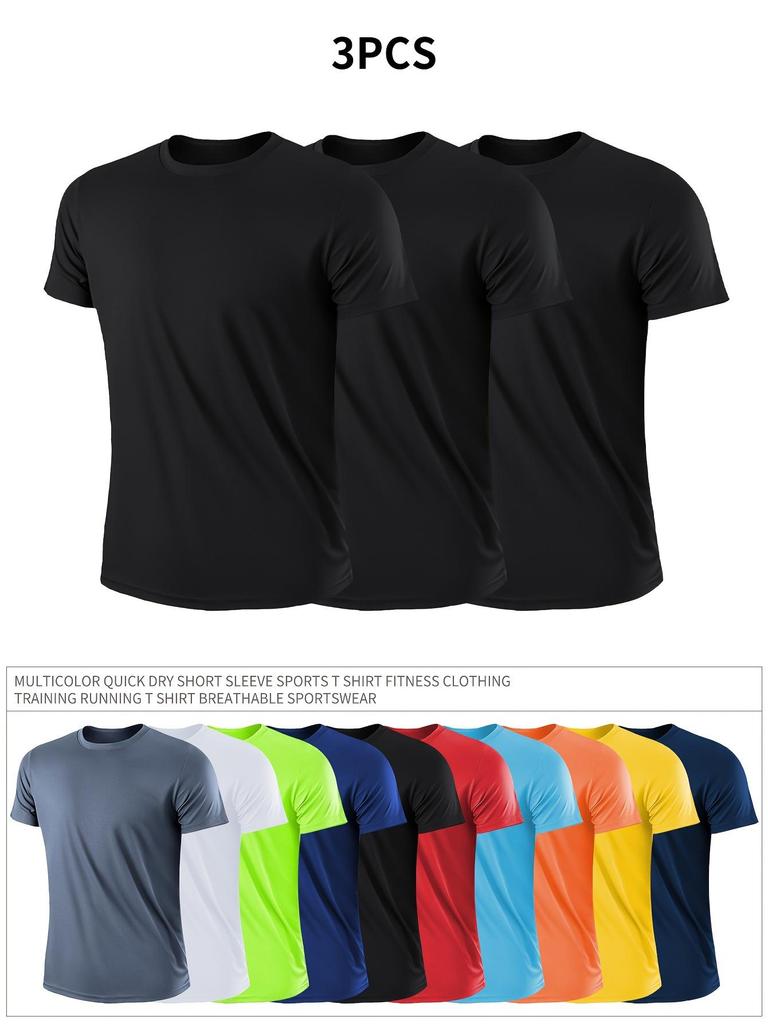 3PCS/Set Men's Casual Breathable Quick-Dry Short Sleeve Sports T-Shirts