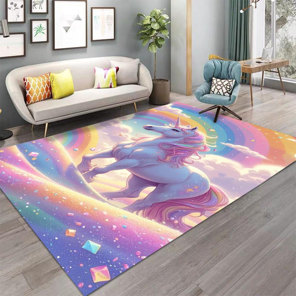 Magical Unicorn Print Kids Carpet for Girls Room Nursery Decor Play Mat Soft Living Room Bedside Rug Machine Washable Floor Mat