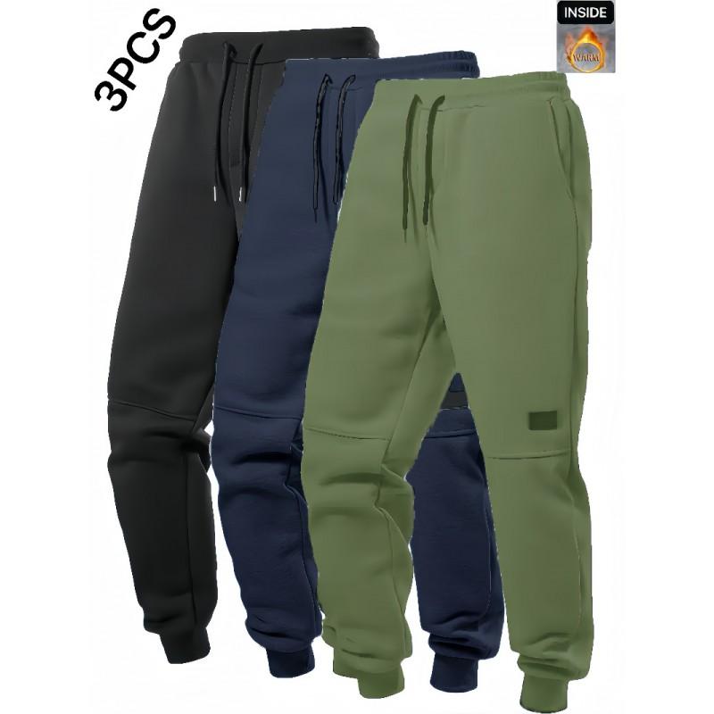 Mens Fleece Sweatpants Casual Sports Trousers With Drawstring Winter Warm