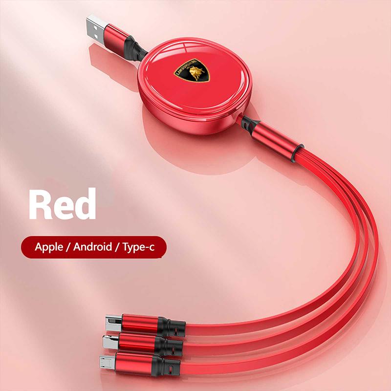 For Lamborghini Urus Huracan Aventador Premium Cable Scalable Phone Car Interior 3 In 1 USB Fast Charging Cable Auto Headrest qer3