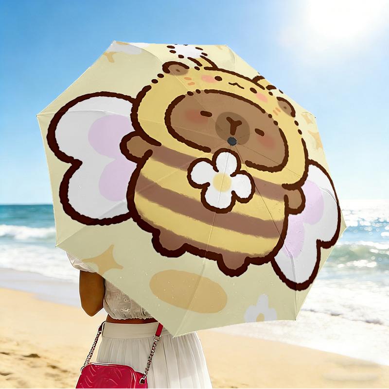 Bee Costume 8 Ribs 3Fold Black Glue Uv Protection Umbrella Sun Protection Rainproof Compact Folding Umbrella For Travel Daily Use C923709