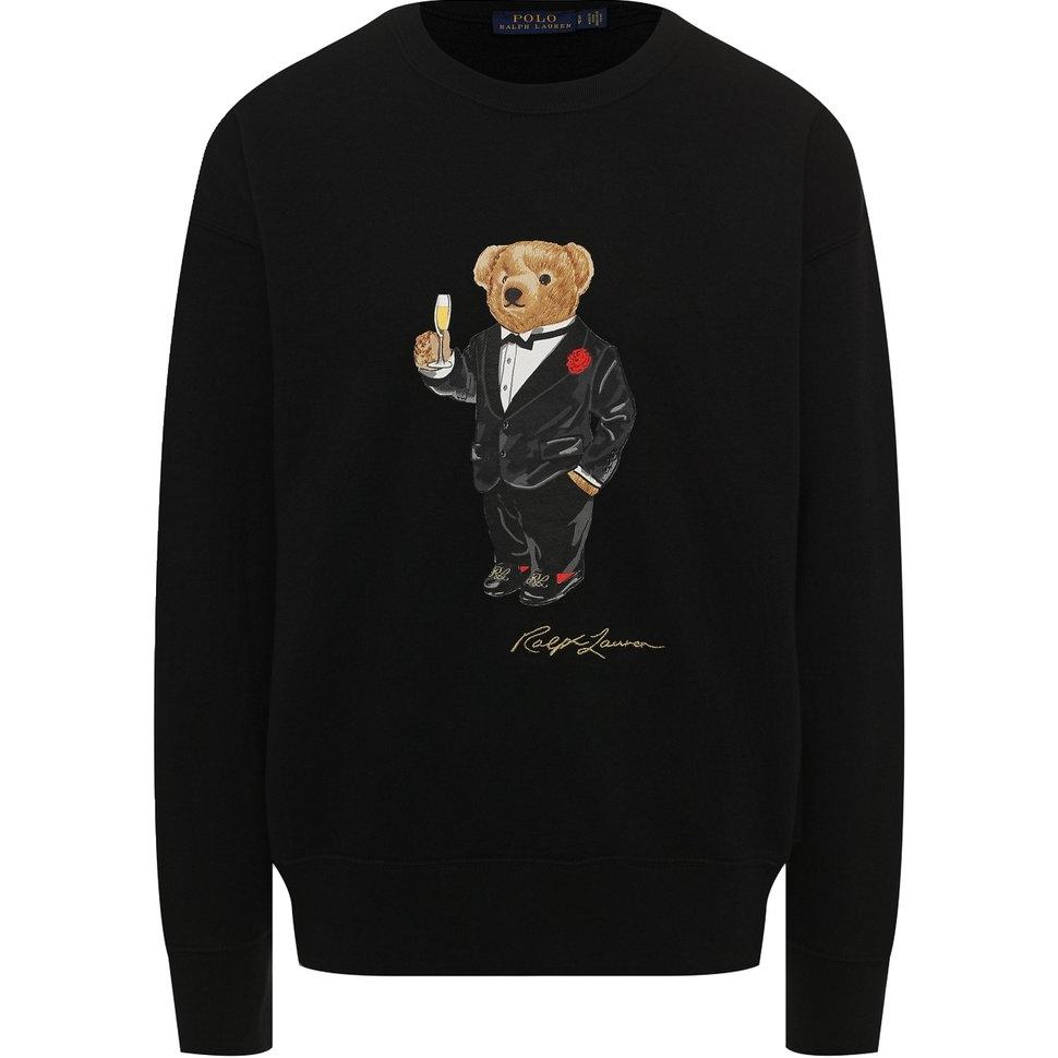 Ralph Lauren Свитшот с узором медведя, круглый вырез, длинный рукав, женский, черный 211782886-001