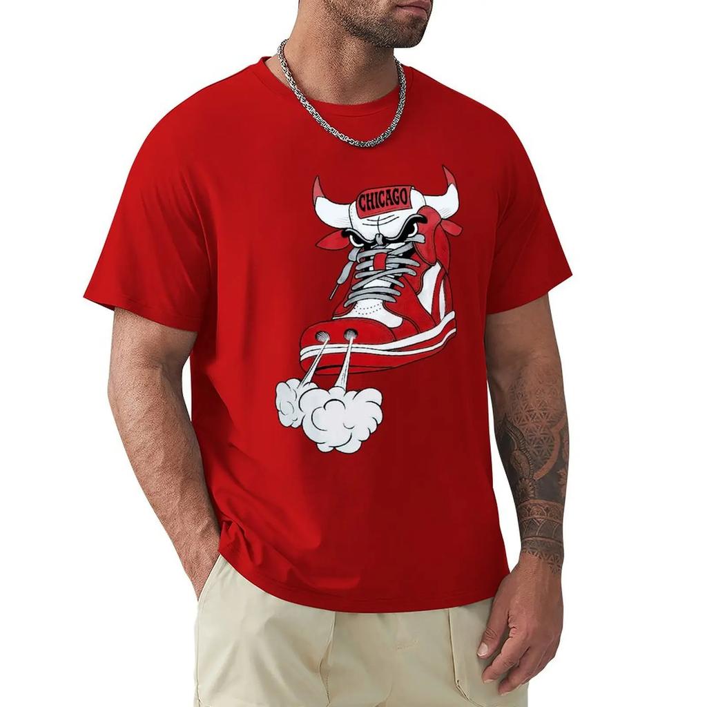 Футболка Chicago Shoe Bull Red White Hip Hop Longline Футболка Harajuku с коротким рукавом Футболка с графикой из 100% хлопка