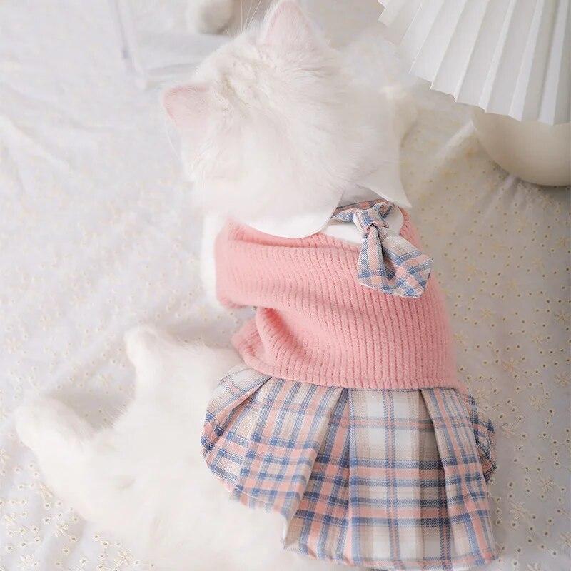 Cute Cat Clothes For Autumn Winter Warm Skin-Friendly Lovely Cats Clothing For Ragdoll Blue Cat Kitten Dress Ropa Para Gato