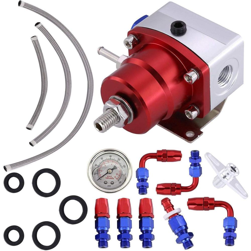 Universal Adjustable Fuel Pressure Regulator Kit AN6 Fittings 0-160 PSI Oil Gauge T6061 Aluminum For 300-800HP Performance