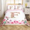 Initial Letter A Duvet Cover for Boys Girls Floral Monogrammed Bedding Set Romantic Rose Alphabet Quilt Cover with 2 Pillow Case