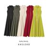 Kaslead New Arrival Women's Clothing Fashion Style Fashion Round Neck Sleeveless Waist Long Dress 2902586