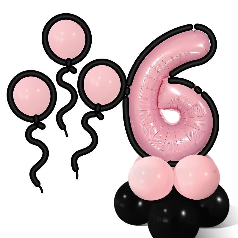 Comic Style Black Powder Digital Balloon Column Children'S First Birthday Party Decoration Scene Arrangement Photo Props