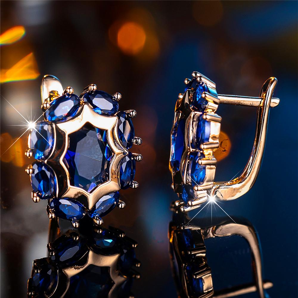 Кристалл Зеленый Синий Черный Зеленый Белый Овальный Циркон Камень Серьги-Кольца Для Женщин Женские Золотого Цвета Свадебные Украшения