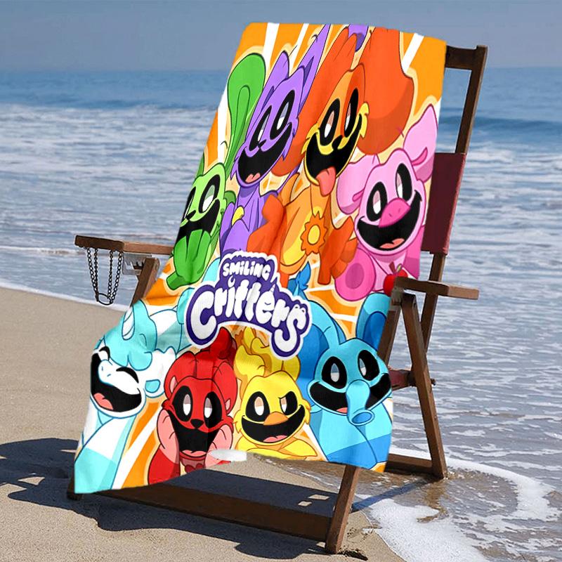 proof beach towel with Smiling Critters pattern - soft,absorbent,quick-drying,machine washable - perfect for swimming,camping,bathing