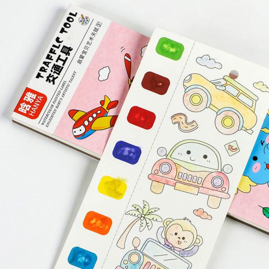 Детская акварельная раскраска 20 узоров сцен 9 цветных блоков кисти краски обучающая книга для рисования