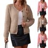 Women's Fashion Casual Thick Round Neck Long Sleeve Button Knit Sweater Cardigan Jacket