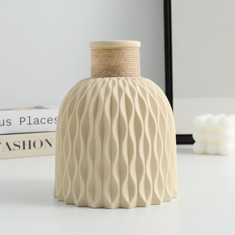 1PC Pineapple Pattern Twine Imitation Ceramic Plastic Vase Simple Water Wave Pattern Flower Arrangement Vase