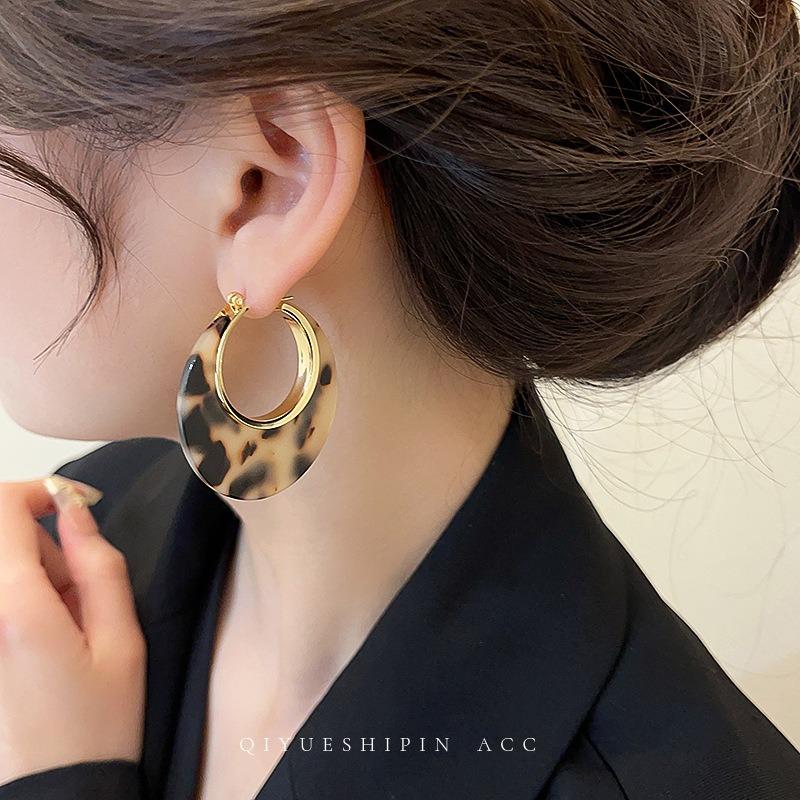 Personalized Leopard Print Acrylic Earrings Women Circle Fashion Trends Temperament Advanced Feeling Geometry Hoops Earrings