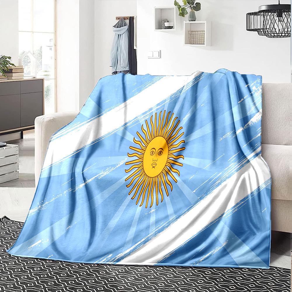 Argentina Flag Design Flannel Blanket, Soft Polyester, Modern Design, All-Season for Camping, Travel, Gifts for holidays or birthdays
