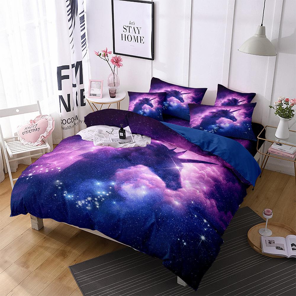 Home Textiles Rainbow Unicorn Bedding 3D Digital Printing Quilt Set Three-Piece Set