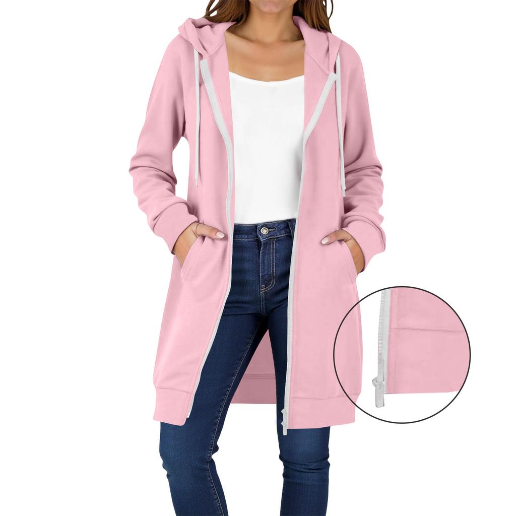Women's Zip Up Hoodies Long Sleeve Long Tunic Sweatshirts Oversized Fleece Casual  Fall Jacket Coat With Pocket