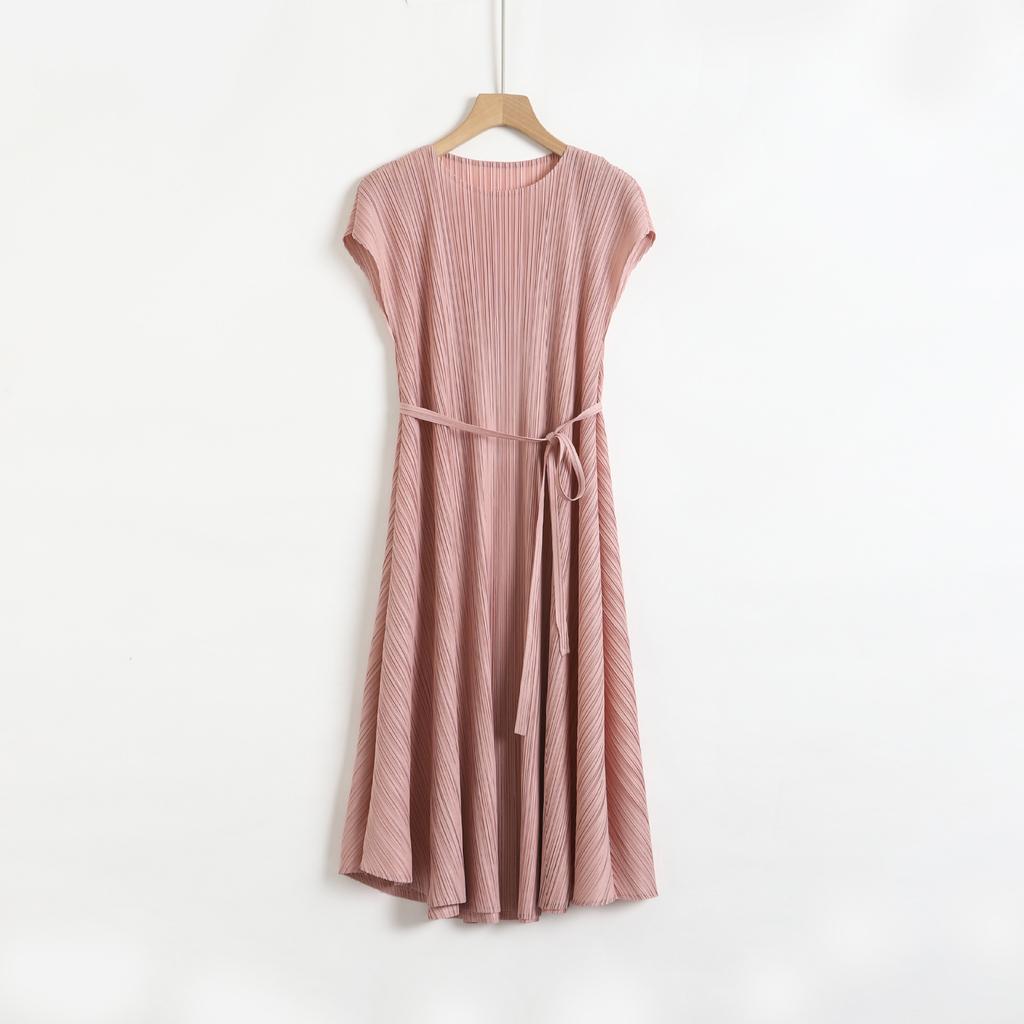 Лето-весна мода тонкая плиссированная рубашка без рукавов женская высокая талия трапециевидная мода тонкое платье