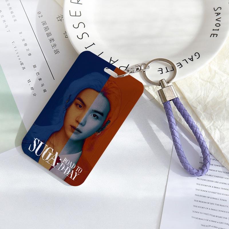 BTS Sliding Photocard Holder, Protective ID Badge Card Case with Braided Keychain Strap, Student Campus Bus Meal Card Protector Merch for ARMY