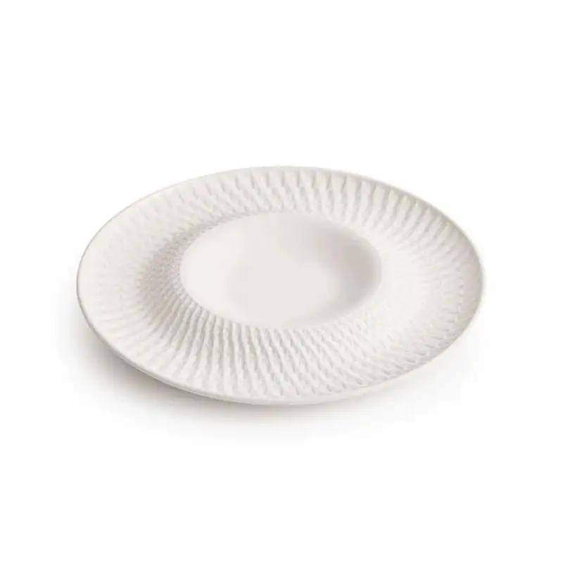 Pure White Relief Texture Ceramic Dessert Plate Serving Snack Pasta Sushi Plates Restaurant Tableware