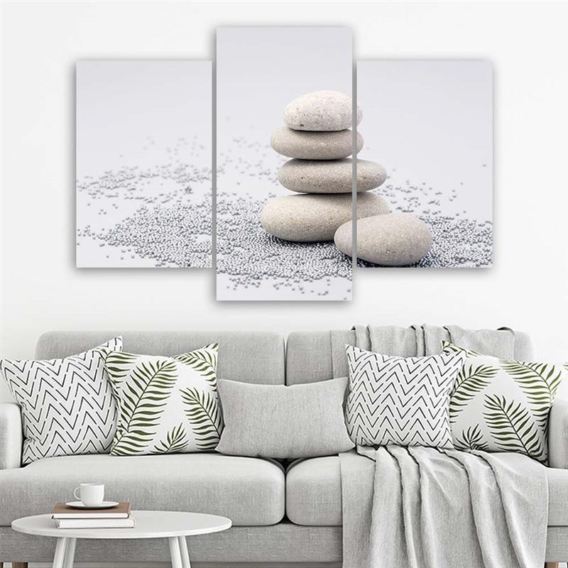 Three Piece Picture Canvas Print Zen Stones Nature Beige