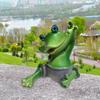 Garden Frog Statue Cartoon Sitting Frog Resin Figurine Animal Sculpture Indoor Outdoor Planter Pot Home Office Desktop Decoration Ornament