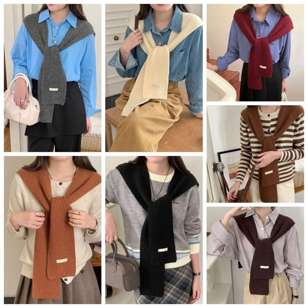 Korean Style Knitted Shawl Knotted False Collar Shoulder Wrap Warm Neck Guard Scarve  Ladies