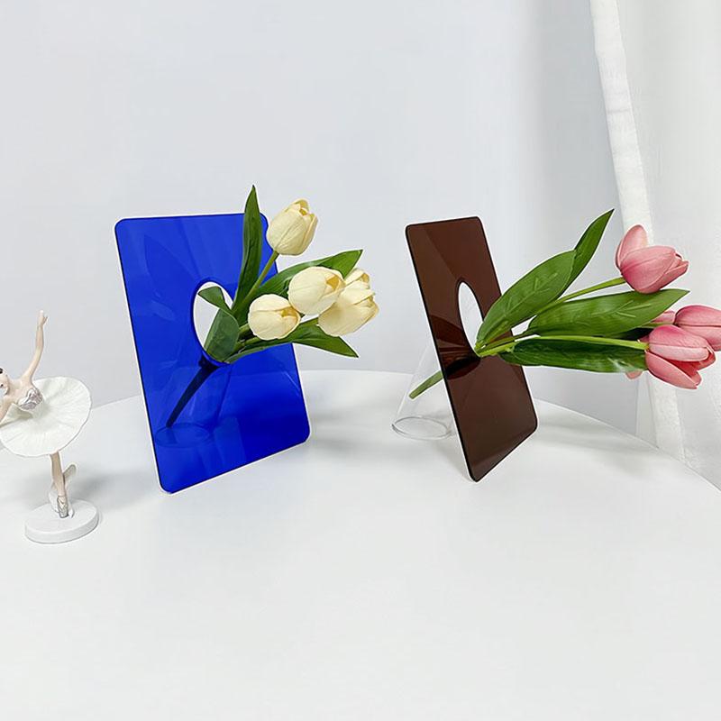 Modern Square Transparent Acrylic Desktop Vase Eco-Friendly Dried Flower Arrangement for Home Decoration