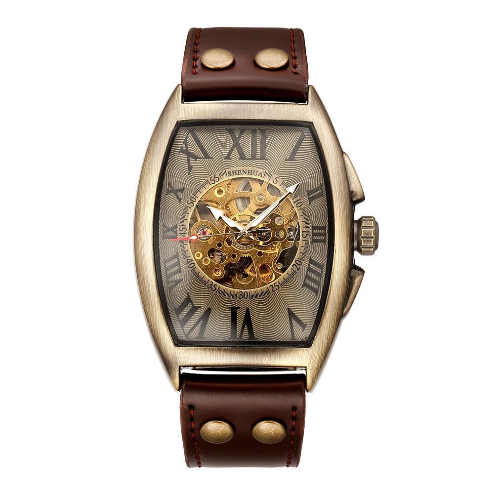 New Men's Mechanical Skin with Riveted Buckle Fashion Men's Bronze Watch
