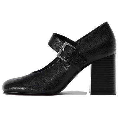 Простые Универсальные Туфли на Массивном Каблуке 8 см Женские Каблуки Черные 11229410