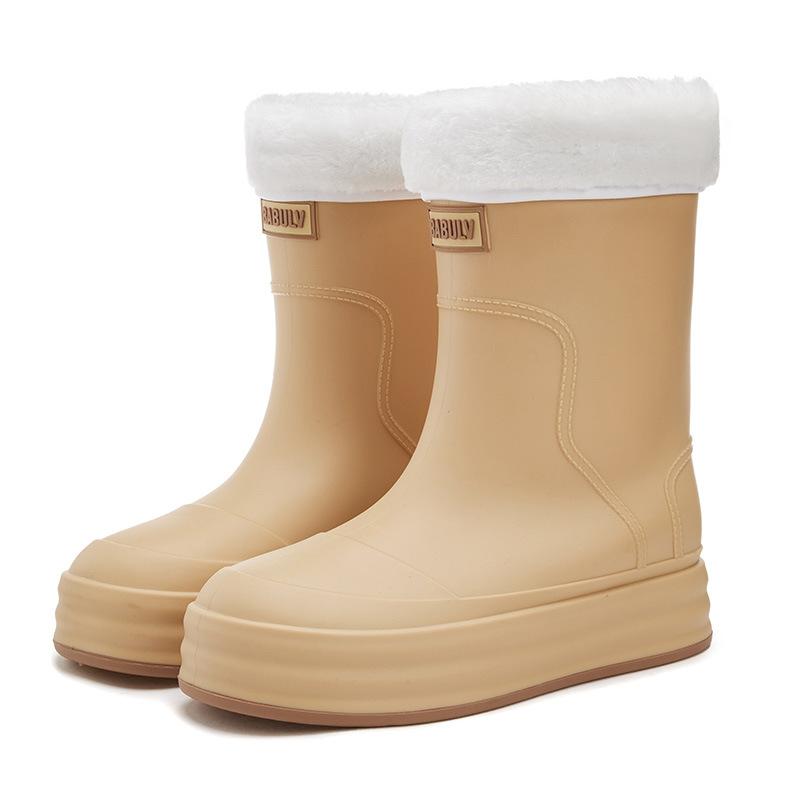 Новые женские дождевики средней высоты, модные повседневные резиновые сапоги на толстой подошве, верхняя одежда, теплая и износостойкая пляжная обувь для отдыха на воде