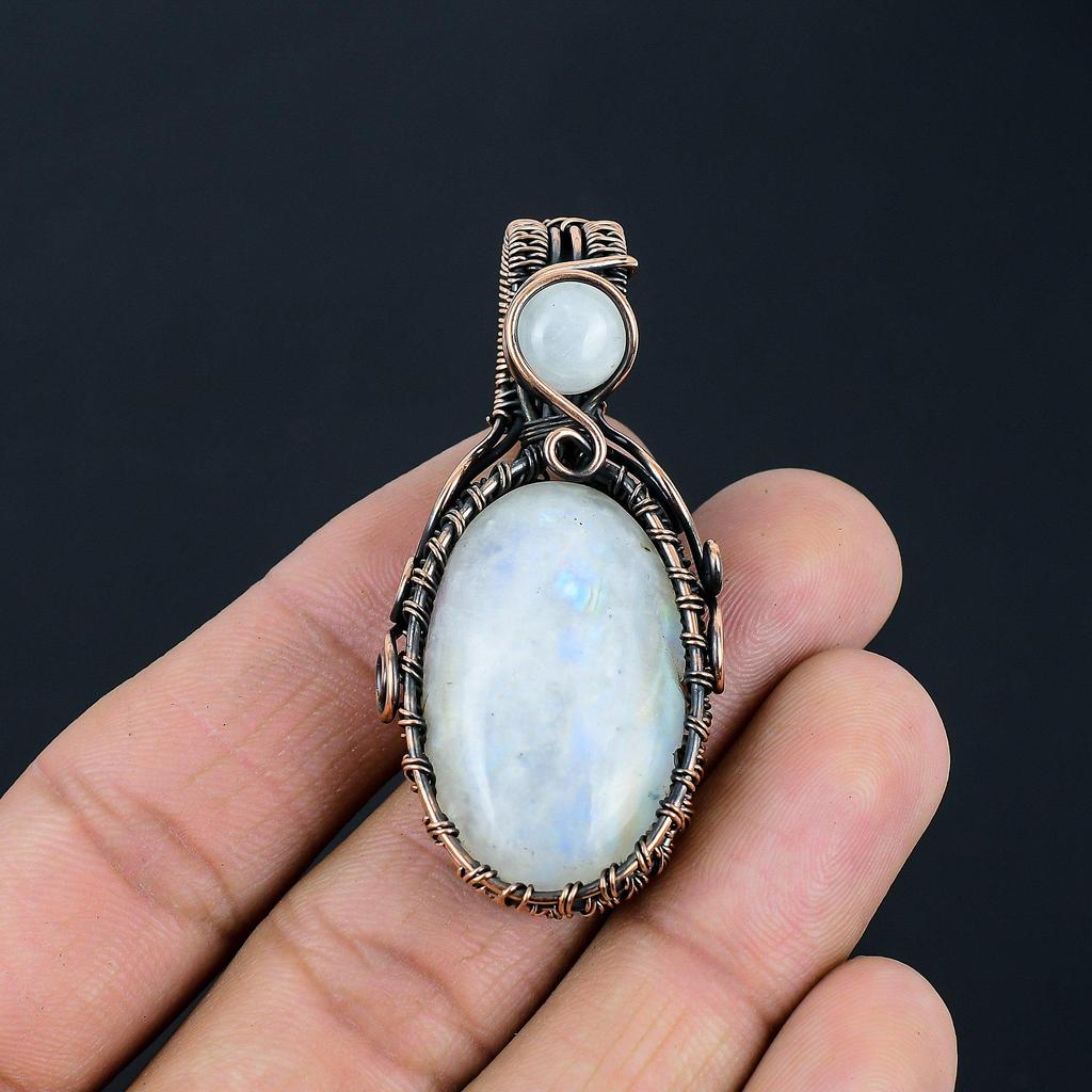 Moonstone Gemstone Handmade Pure Copper Wire Wrap Jewelry Pendant For Women