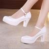 Block Heel Platform Pumps Women Shoes Black High Heels Shoes Ladies Elegant Office Shoes White Red Wedding Party Shoes Size33-43