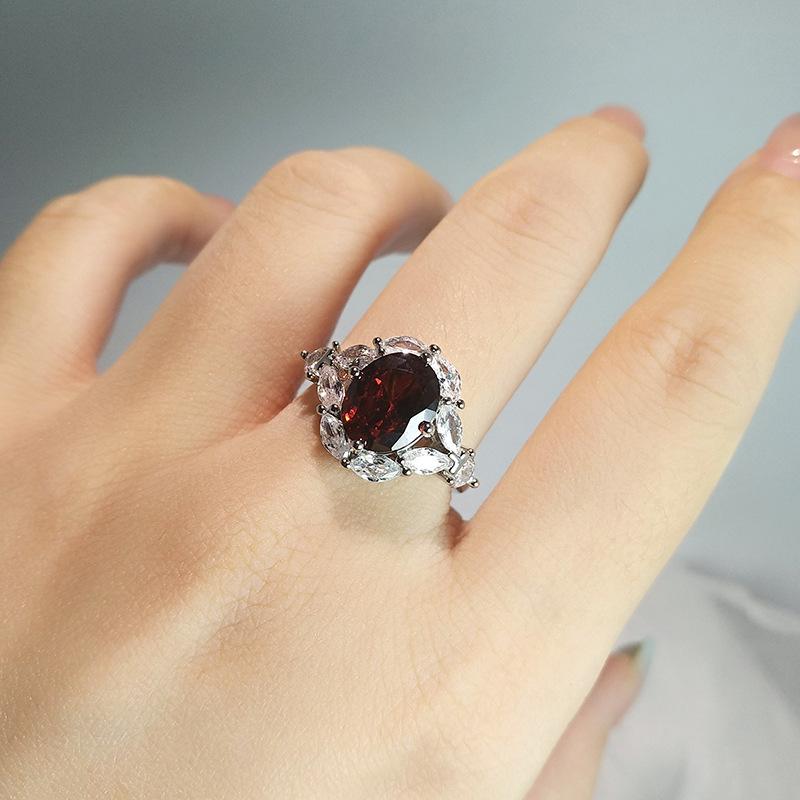 Pomegranate Red Ring Women'S Full Set Of High-End Imitation Ruby Oval Live Ring