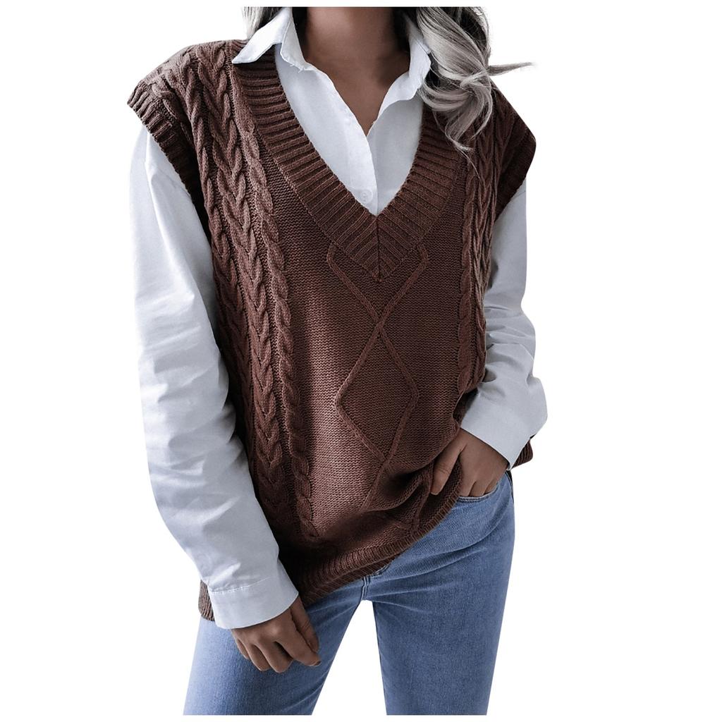 Women's And Winter V-Neck Top Campus Casual Loose Knit Vest Sweater