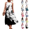 Women's Summer Sleeveless Solid Color Printed Loose Splicing Casual Hanging Neck Beach Dresses