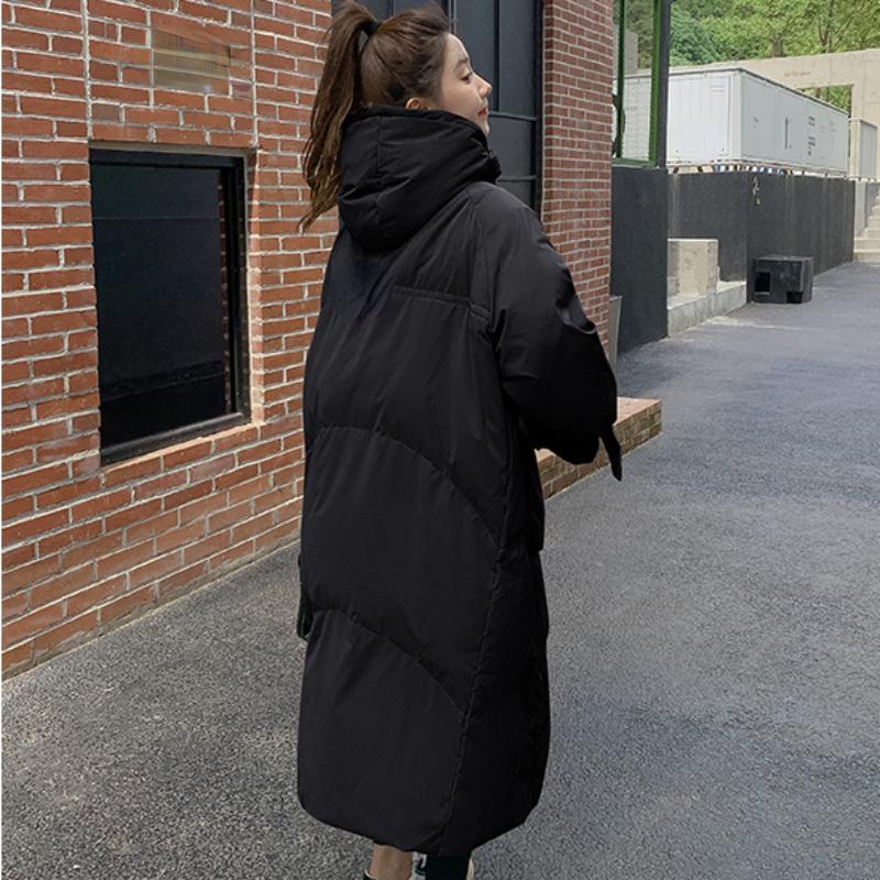 Женский зеленый пуховик с капюшоном, длинная хлопковая одежда, новая зимняя корейская мода, свободные теплые утолщенные ветрозащитные пальто большого размера, топы