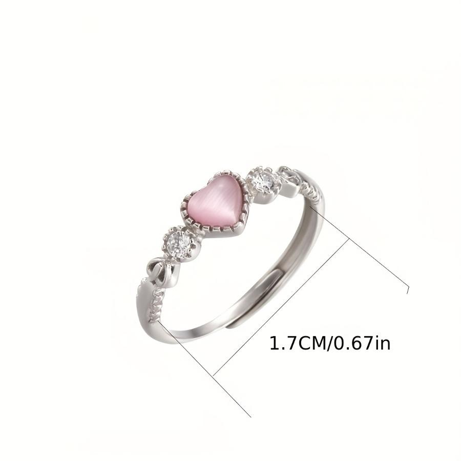 A Pink Heart Synthetic Zirconia Open Ring | Elegant and Lightly Luxurious, Cute and Hypoallergenic, High Quality, Women'S Party Jewelry