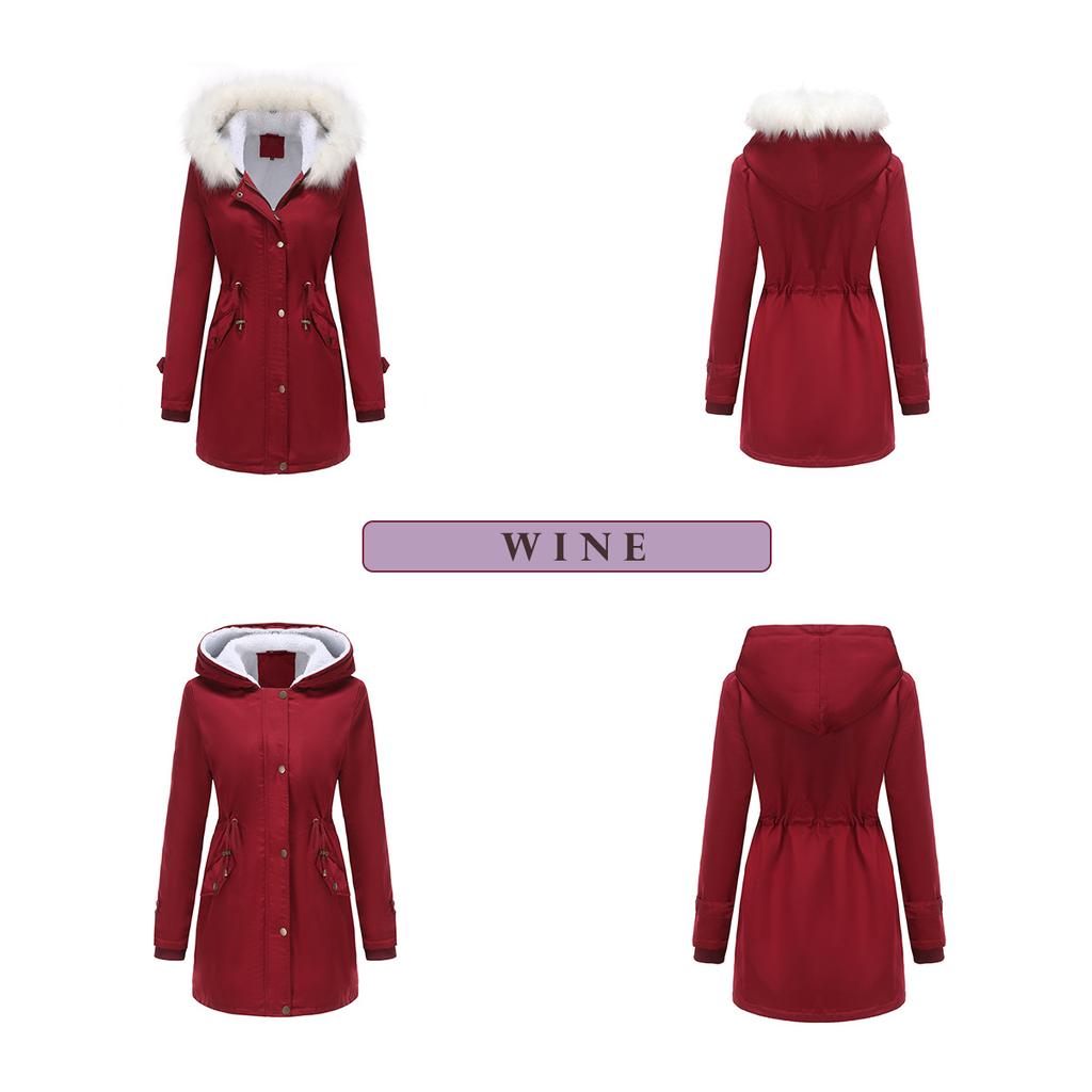 Jackets for Women Fleece Autumn and Winter Removable Hair Collar Women's Pie Over Long-sleeved Hooded Cotton Coat Velvet Coat Cotton Clothing Women