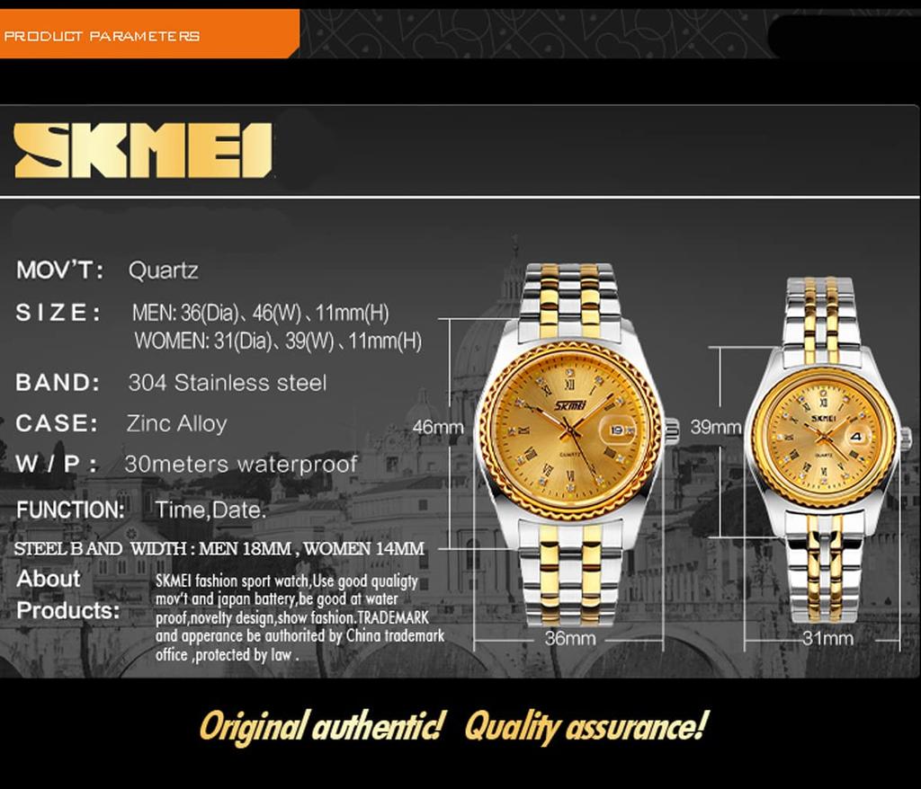 Pair Watch Couple Popular Pair Watch Pair Watch Set Arm Watch Classic Gold Silver Stainless Steel Band Waterproof Luxury Present Marriage Day Day Pair