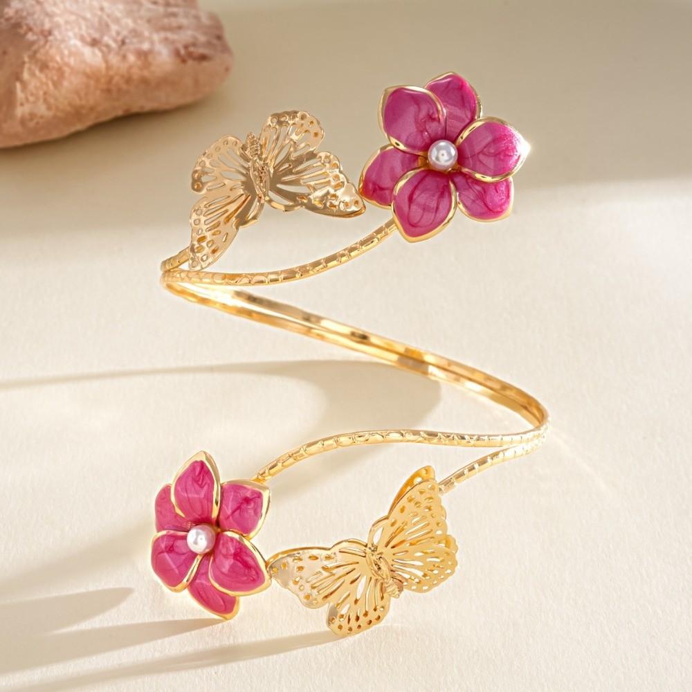 Twist Line Cuff Bangle for Women Pearl Bohemian Bracelet Fashion Flower Butterfly Arm Cuff Summer