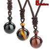 5 Colors Natural Tiger's Eye Stone Obsidian Lucky Blessing Beads Pendant Adjustable Healing Necklace