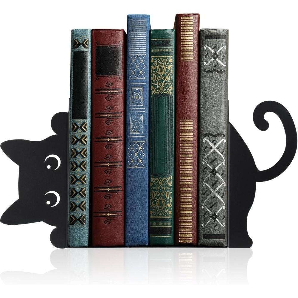 Black Metal Cat Bookend Versatile Book Holder Special Metal Bookend Study Decor