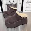 Fashion Winter New Baotou Slippers Women's Fashion Round Head Suede Slip-on Thick Soles Comfortable Slope Heel Shoes