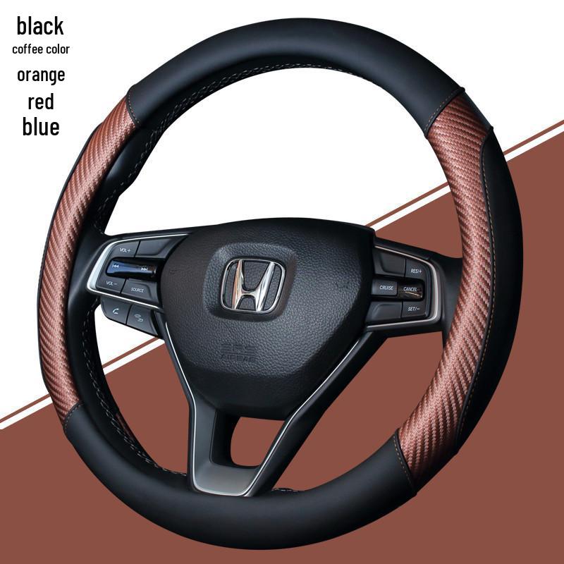 Universal Anti-Slip Carbon Fiber Steering Wheel Cover, Sweat-Absorbent, Leather, 4-Seasons Car Interior Protection