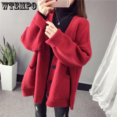 Женский кардиган-жакет с длинными рукавами, вязаный топ, весенний наряд, свободный, однобортный, с V-образным вырезом, свитер